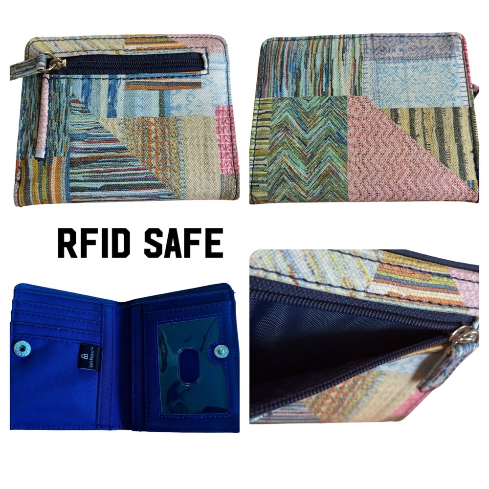 SAFE KEEPER RFID Bi-fold card wallet change purse RFID Protection Patchwork NWOT
